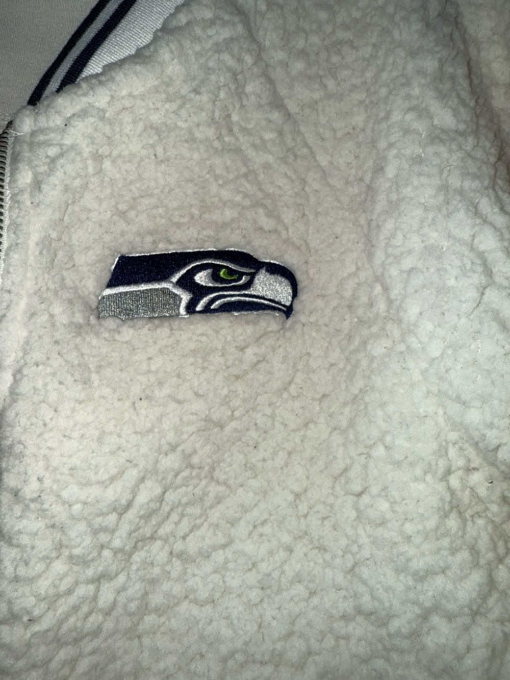 NFL Seattle Seahawks Women's White Sherpa Jacket with Navy Trim - Picture 3 of 6